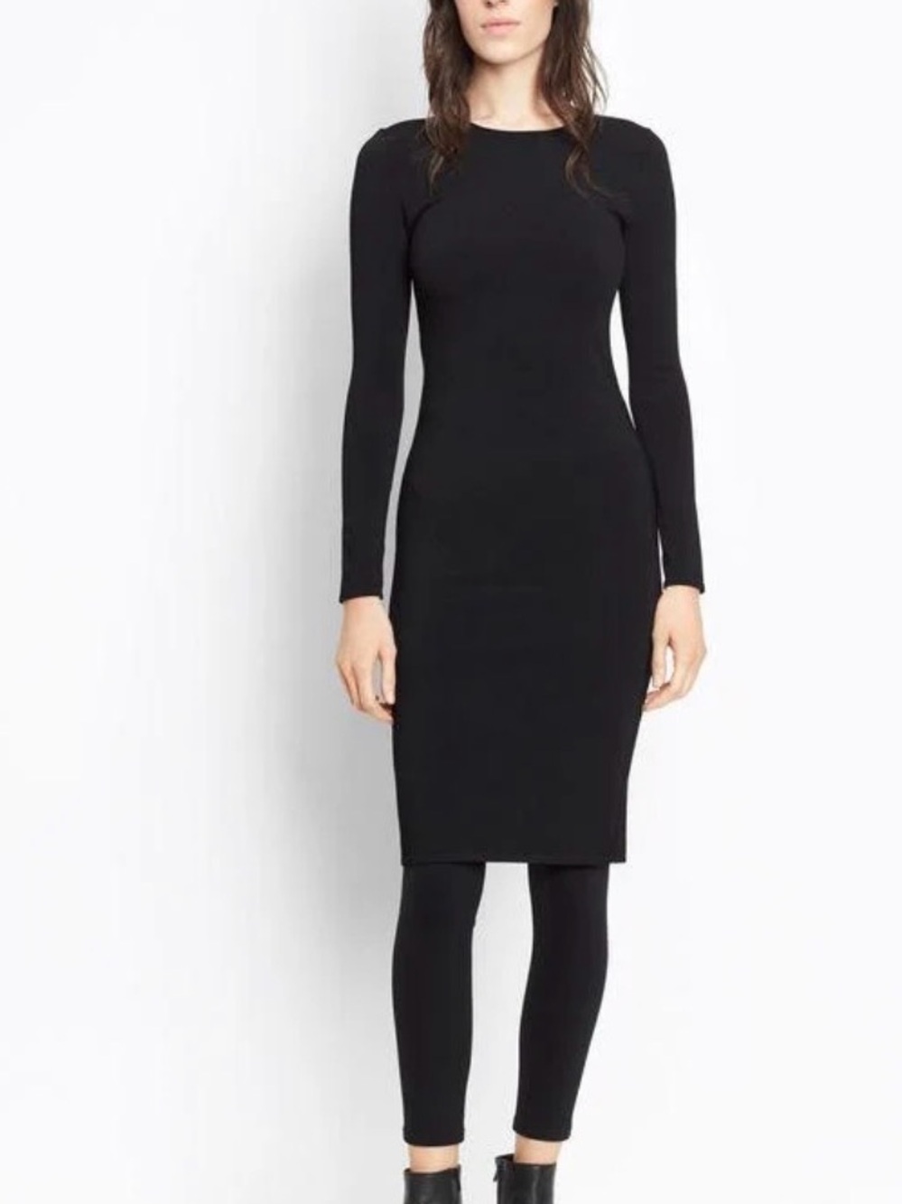 Vince Black Long Sleeve Fitted Knit Midi Dress Size Medium Italian Yarn